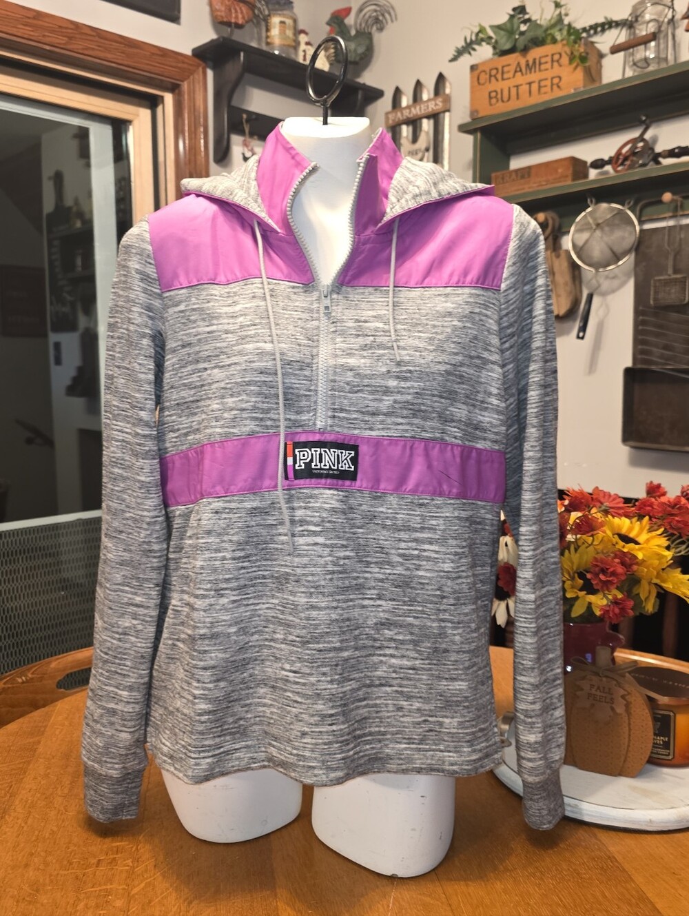PINK Victoria Secret 1/4 Zip Pullover Athletic Hoodie Size Small